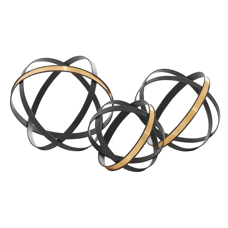 Black & Gold Metal Contemporary Orb Sculpture Set