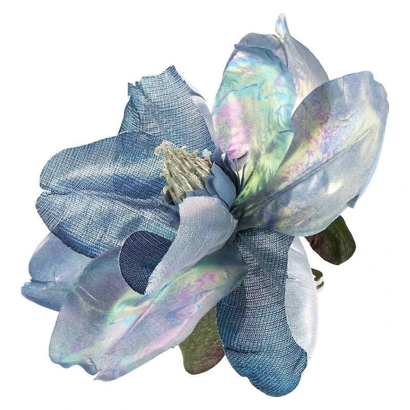 Artificial Magnolia Flower Clip-On Christmas Ornament - 7" - Iridescent Blue