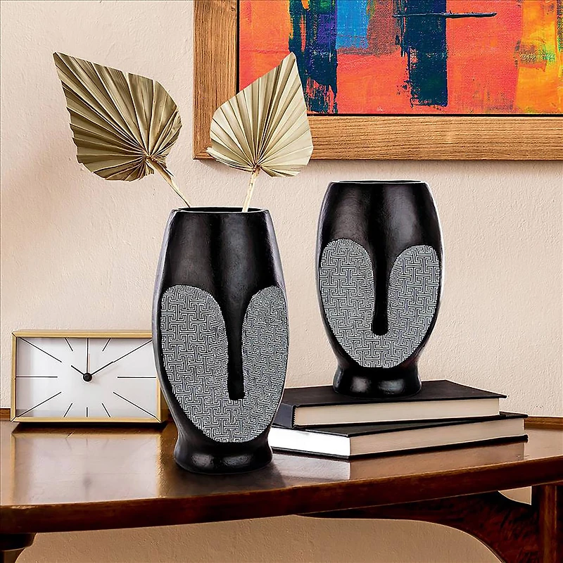 Design Toscano Contemporary Cubist African Mask Sculptural Vase Set