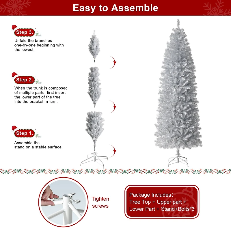 7.5ft. Unlit Silver Pencil Tinsel Artificial Christmas Tree