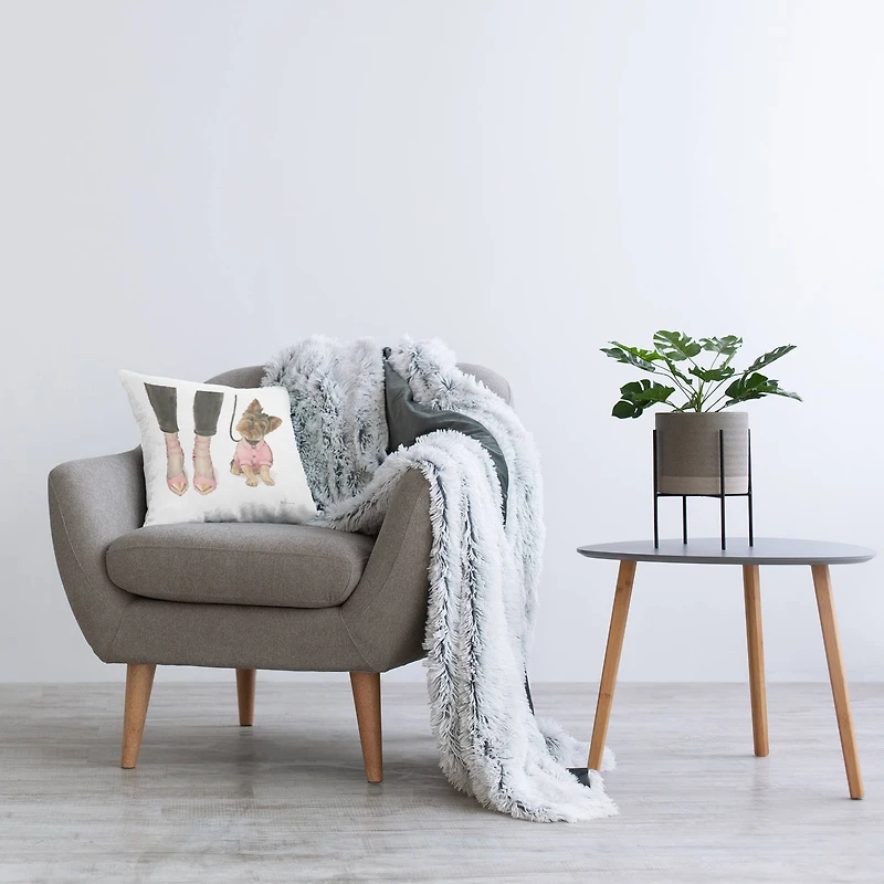 Stupell Industries Glam Dog Walk Heels Fashion Pink Gold Design Throw Pillow 18" x 18"