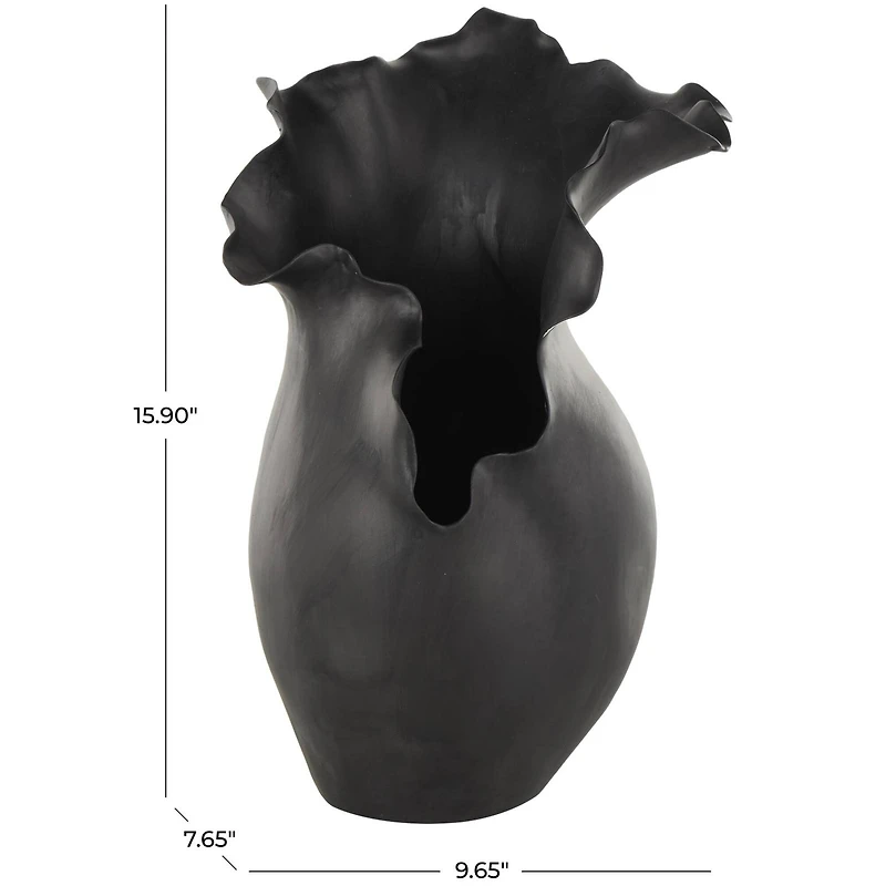 16" Black Abstract Wavy Ceramic Vase