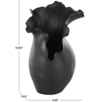 16" Black Abstract Wavy Ceramic Vase