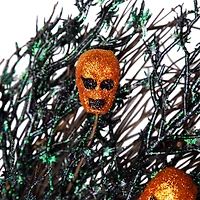 22" Black & Orange Skulls and Spiders Halloween Twig Wreath