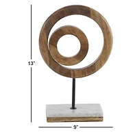13" Brown Mango Wood Modern Abstract Sculpture