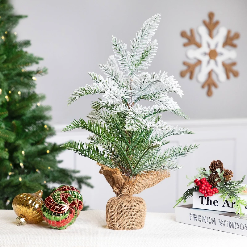 17.5" Unlit Flocked Artificial Christmas Tree with Burlap Base