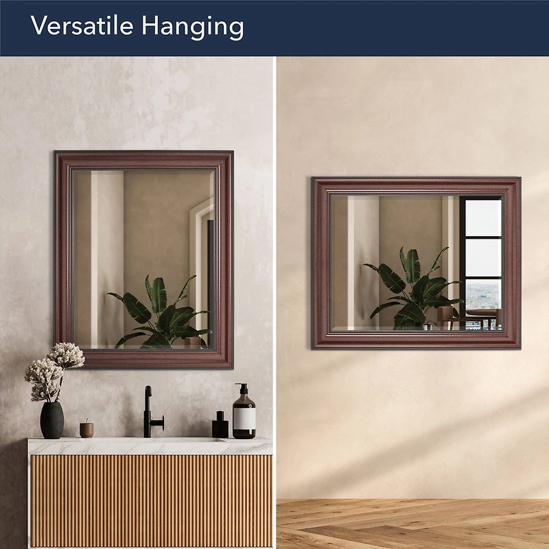 Head West Deep Cherry 28" x 34" Framed Beveled Accent Vanity Mirror