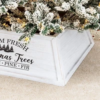 Glitzhome® White 26" Farm Fresh Christmas Trees Wooden Trapezoid Tree Collar