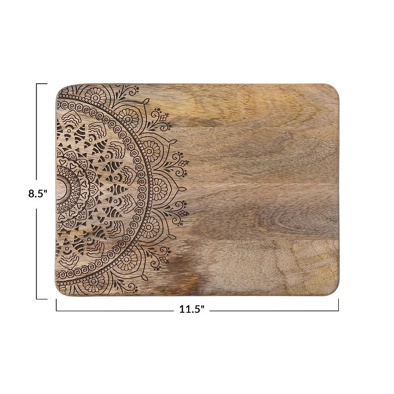 Hello Honey® 11.5" Natural Boho Wood Cutting or Charcuterie Board with Laser-Cut Design