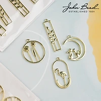 John Bead 26mm Gold Moon with Cats Beadwork Pendants, 4ct.