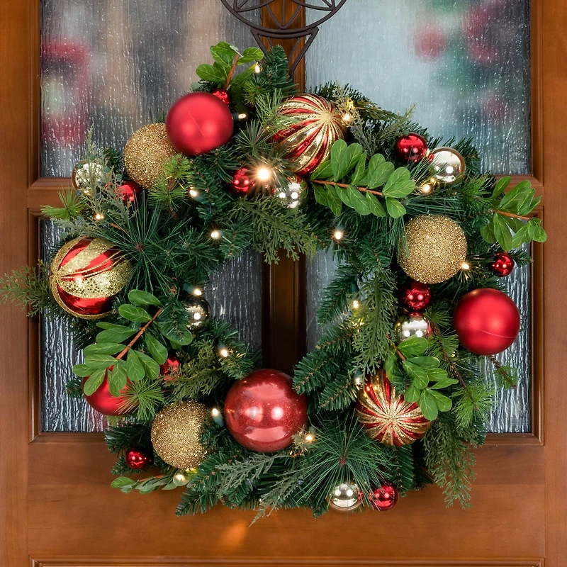 Village Lighting 24" Pre-Lit Christmas Classic Wreath, Clear LED Lights