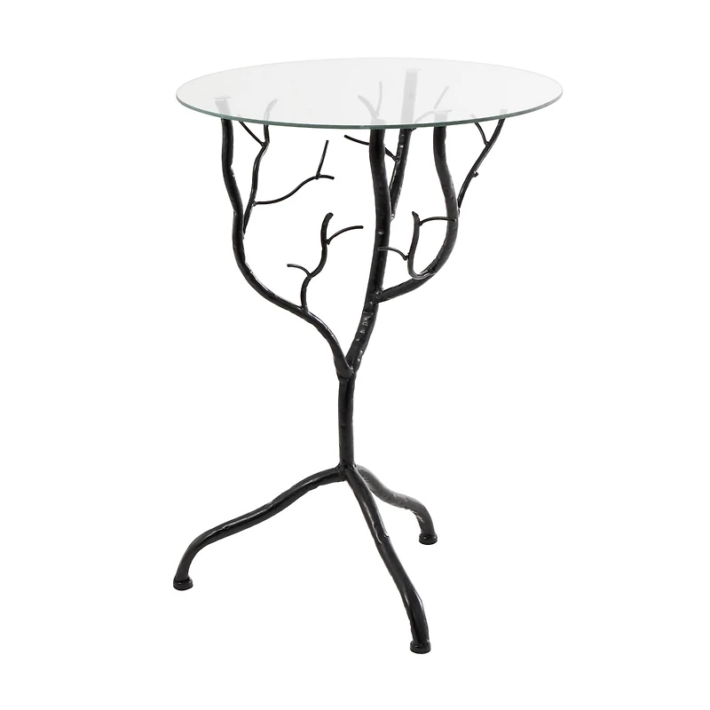 22" Metal Branch Accent Table with Glass Top