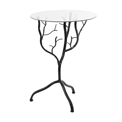 22" Metal Branch Accent Table with Glass Top
