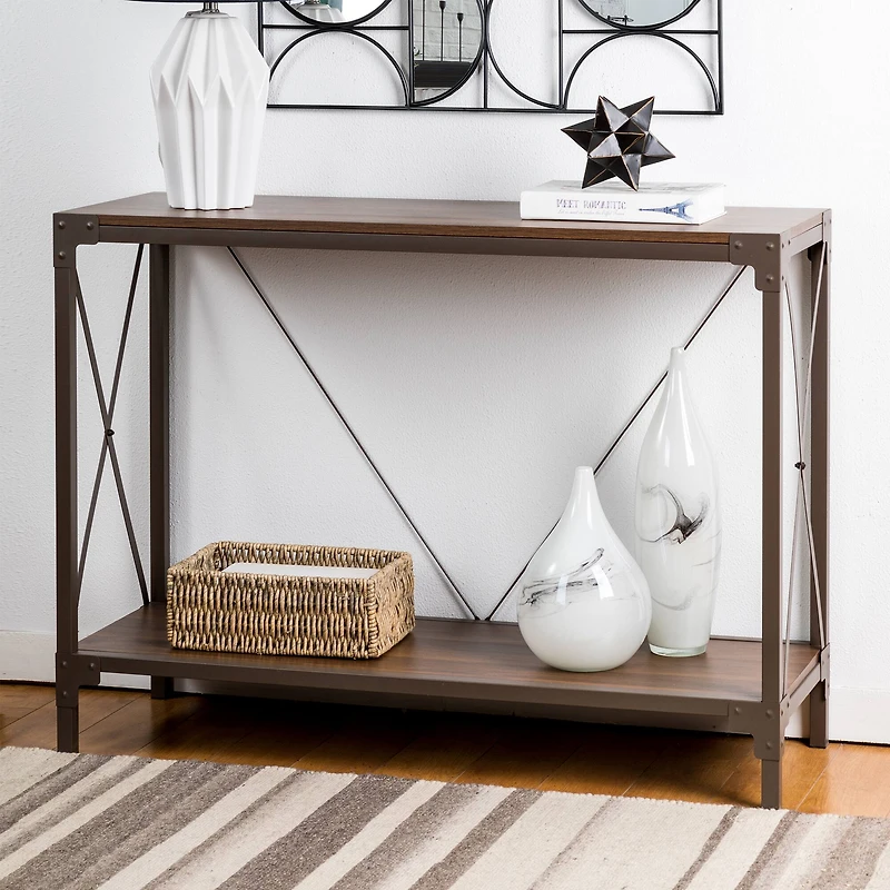 Glitzhome® Modern Industry Metal Wooden Console Table