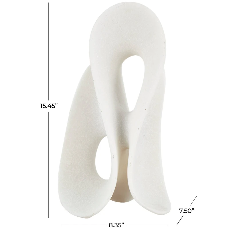 15.5" White Polystone Abstract Wavy Shaped Sculpture with Cutouts and Speckled Texturing