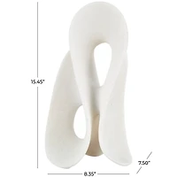 15.5" White Polystone Abstract Wavy Shaped Sculpture with Cutouts and Speckled Texturing
