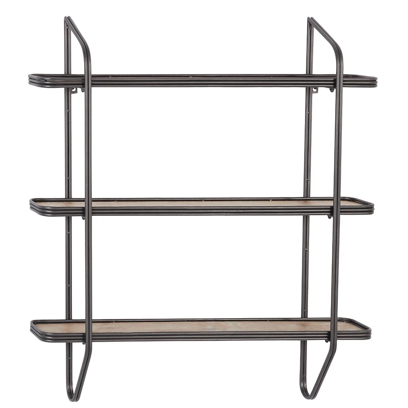 Gray Metal and Wood Industrial Wall Shelves, 34" x 32" x 6"