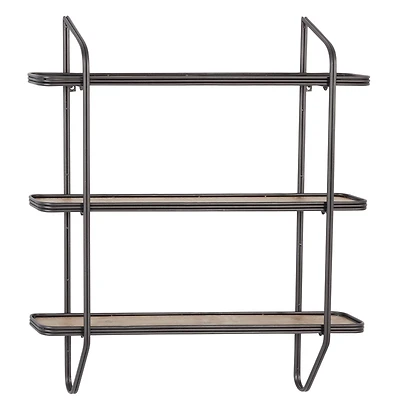 Gray Metal and Wood Industrial Wall Shelves, 34" x 32" x 6"