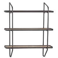 Gray Metal and Wood Industrial Wall Shelves, 34" x 32" x 6"