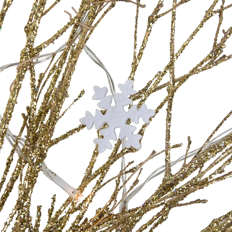 36" Pre-Lit Gold Glittered Twig Wreath with Warm White Lights