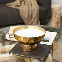 White Wax English Garden Scented Candle with Elevated Wide Hammered Gold Container