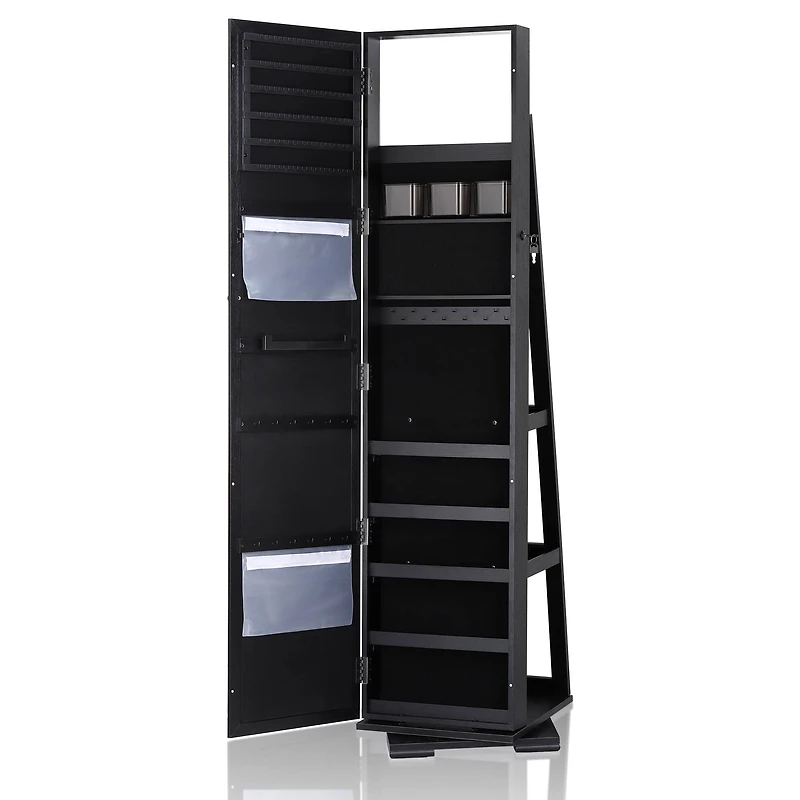 NEX™ Black 360 Degree Rotatable Jewelry Armoire with Free-Standing Mirror