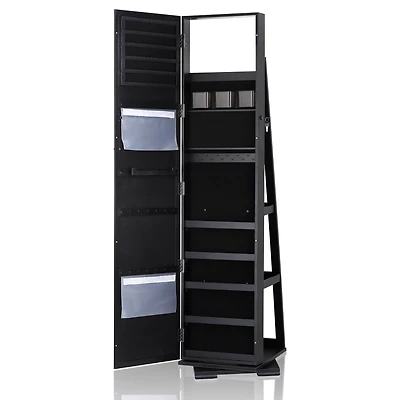 NEX™ Black 360 Degree Rotatable Jewelry Armoire with Free-Standing Mirror