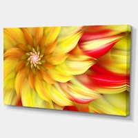 Designart - Rotating Yellow Red Fractal Flower - Large Floral Canvas Art Print