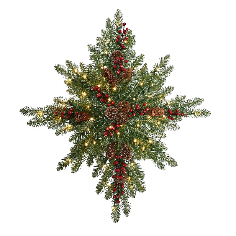 32" Pre-Lit Flocked Snowflake Wreath