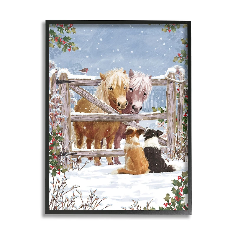 Stupell Industries Ponies & Dogs Winter Farm Scene Framed Giclee Art