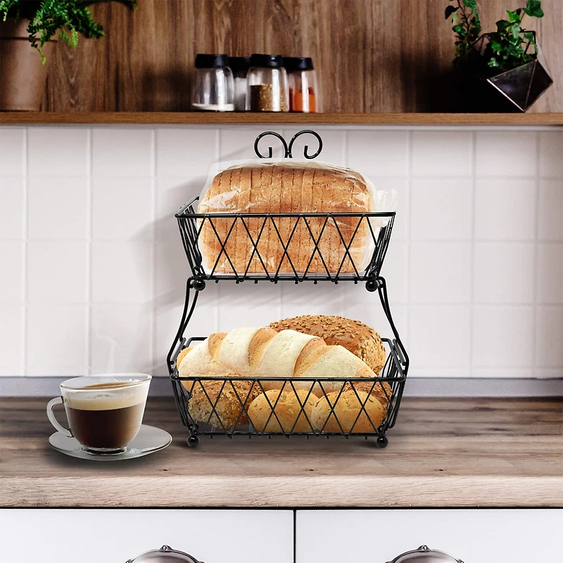 Sorbus 16" 2-Tier Wire Basket Stand