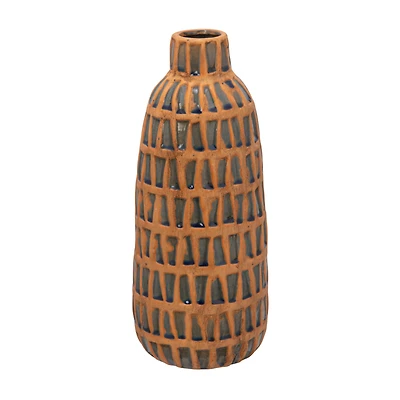 Hello Honey® 14" Natural & Blue Debossed Terra Cotta Vase