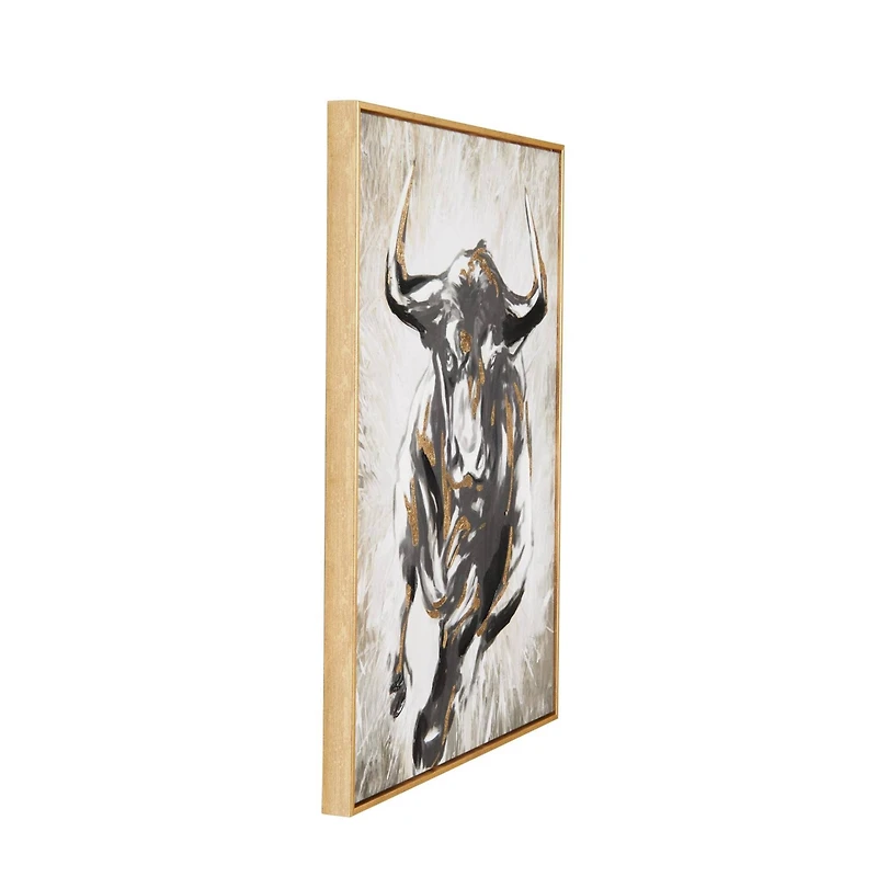 24" x 1.5" Gold Polystone Bull Shaded Running Living Room Framed Wall Art 