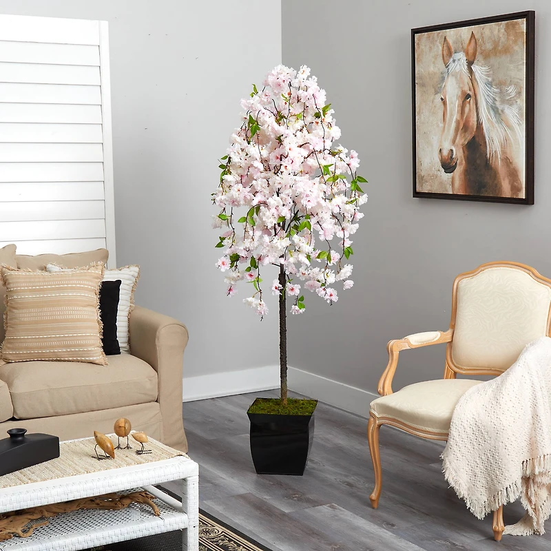 6ft. Cherry Blossom Artificial Tree in Black Metal Planter