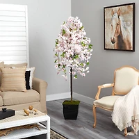 6ft. Cherry Blossom Artificial Tree in Black Metal Planter