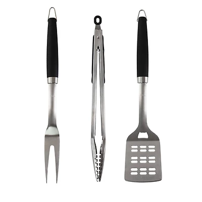 Gibson Home® Silver & Black Sawyer 3 Piece Stainless Steel BBQ Tool Set