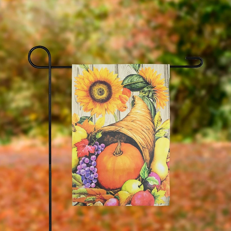 Small Cornucopia & Flowers Autumn Harvest Garden Flag