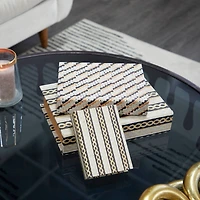 Brown Stripe & Chain Print Faux Leather Faux Book Box Set