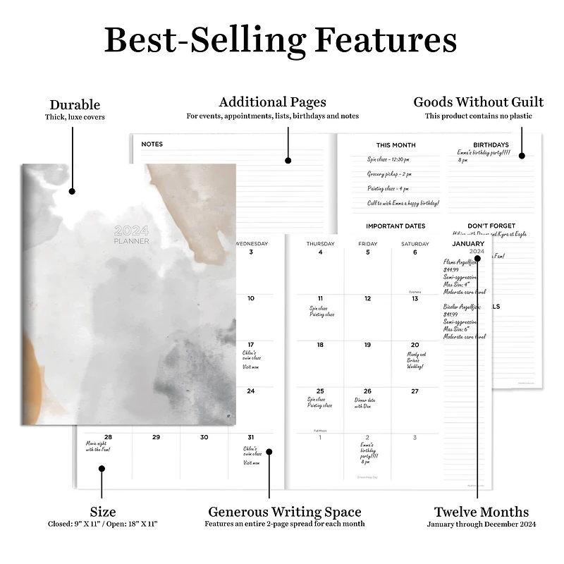 2024 Fade to Gray Large Monthly Planner