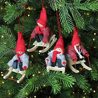 Holiday Kids on Sleds Christmas Ornaments - 4" - Set of 4