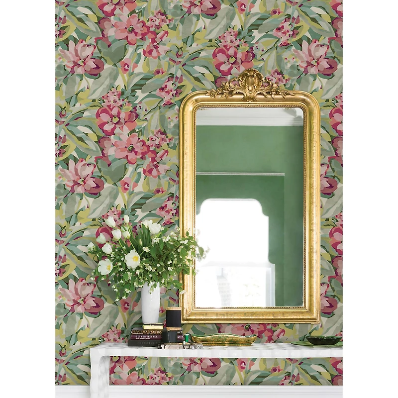 Caroline et Bettina Wine Belles Fleurs Peel & Stick Wallpaper