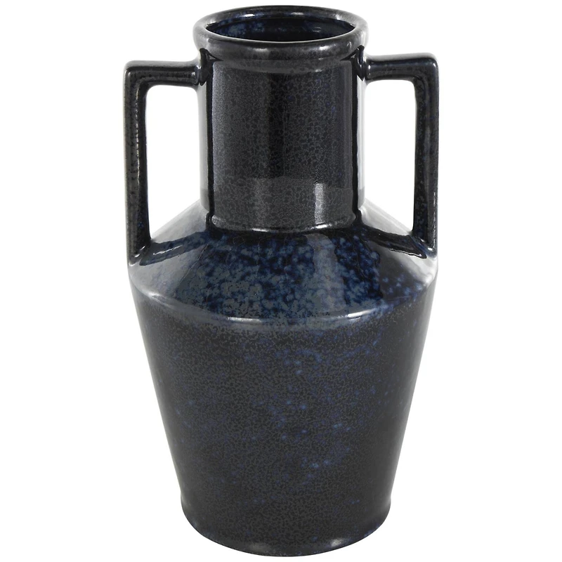 11" Dark Blue Ceramic Ombre Textured Vase with Rectangular Handles