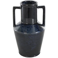11" Dark Blue Ceramic Ombre Textured Vase with Rectangular Handles