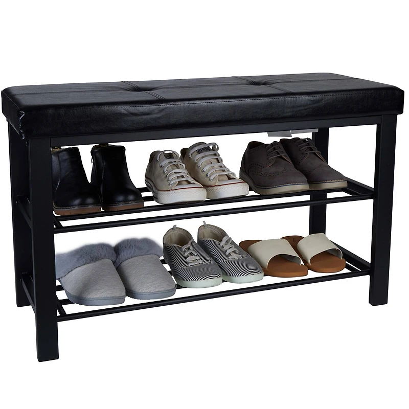 Simplify Black Entryway Bench with Shoe Storage