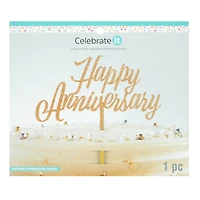 12 Pack: Gold Glitter Happy Anniversary Cake Topper by Celebrate It™