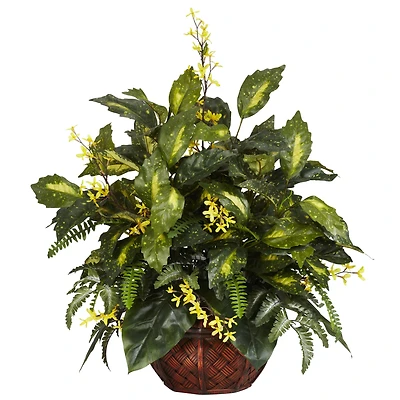 2ft. Forsythia & Mixed Greens Silk Plant in Decorative Planter