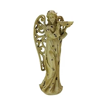 24.5" Brown Tranquil Angel with Scrollwork Wings Outdoor Bird Bath