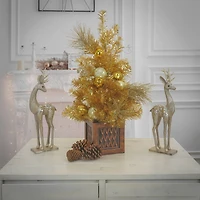 3ft. Pre-Lit Be Merry Gold Artificial Christmas Tree in Lattice Planter, Warm White LED Lights