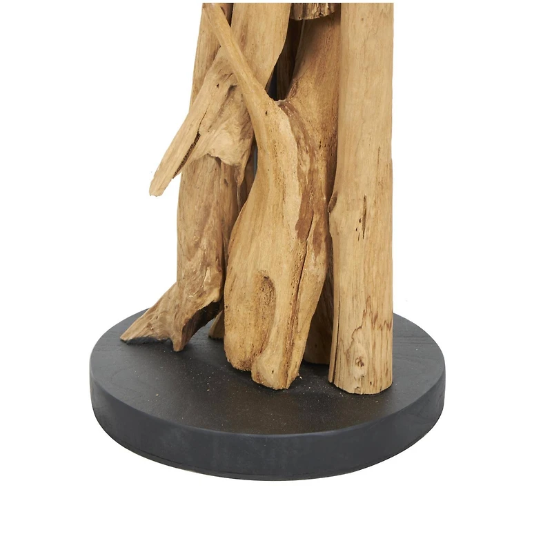 39" Brown Teak Wood Handmade Tall Tree Branch Floor Candle Holder with Black Metal Accents