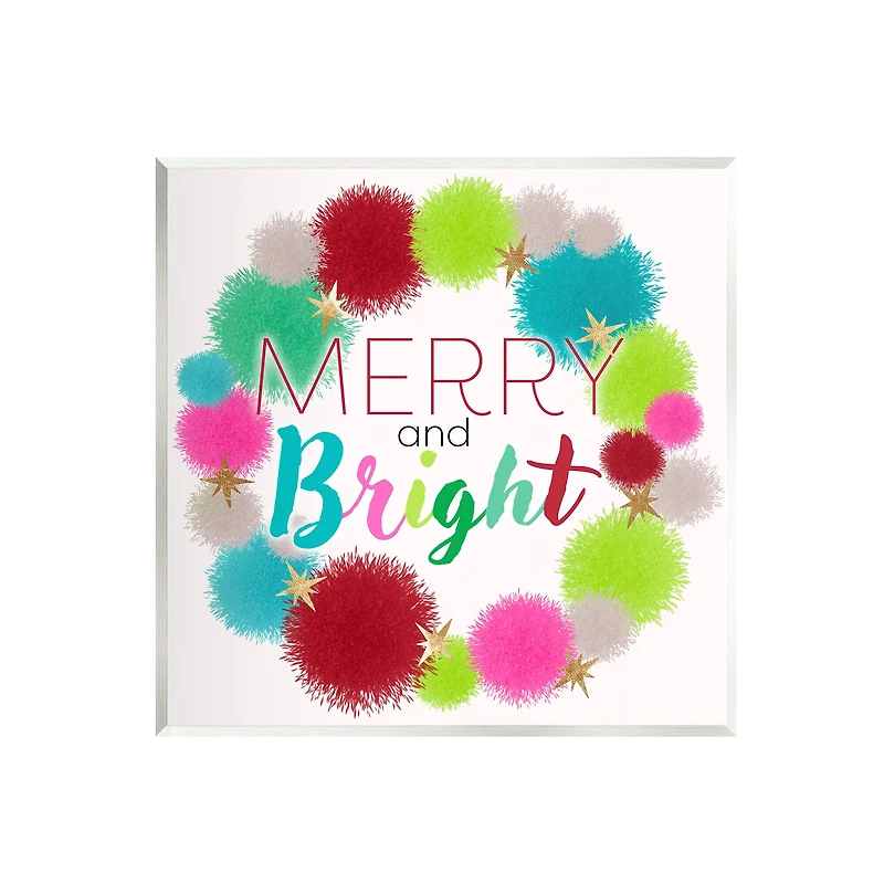 Stupell Industries Merry & Bright Fun Wreath Wall Plaque Art
